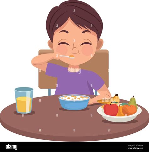 Little Boy Eating Breakfast Stock Vector Image And Art Alamy