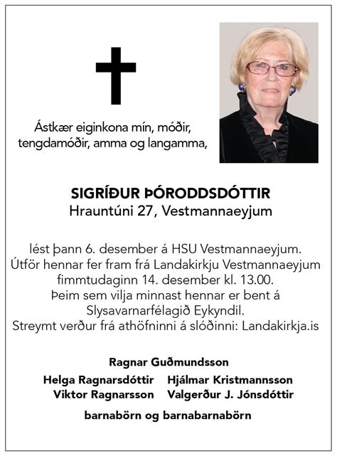 Andlát Sigríður Þóroddsdóttir Tígull is Fréttir og viðburðir í