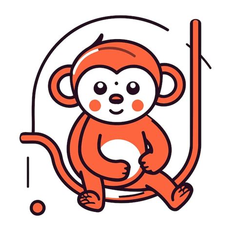 Singe De Dessin Anim Mignon Assis Sur Une Illustration Vectorielle De