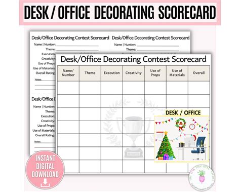 Desk Or Office Decorating Contest Scorecard Printable Desk Contest