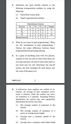 Mmpo Question Paper Dec Operationresearch Research Shorts