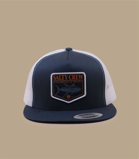 Navy Snapback Cap Met Vissen Opdruk Angler Trucker Cap Navy Salty