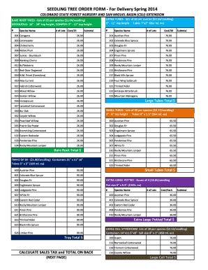 Fillable Online Colostate SEEDLING TREE ORDER FORM For Delivery