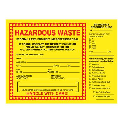 Hazardous Waste Labels Hazardous Waste With Emergency Response Guide