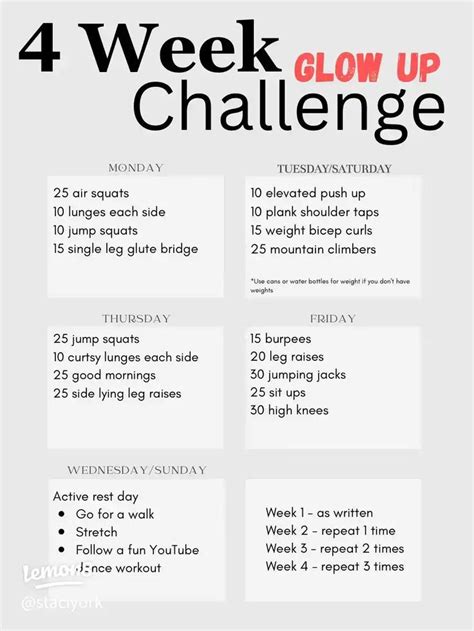 Week Glow Up Challenge At Home Workouts Gallery Posted By Staci