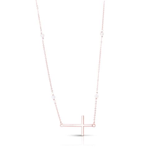 Laying Cross With Pearls Necklace Rosegold ⋆ Amanda Blu And Company