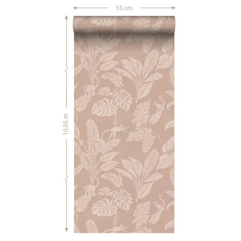 ESTAhome Behang Apen En Jungle Bladeren Terracotta Roze 50 X 900