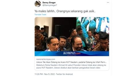 Jokowi Main Ke Golkar Perindo Tapi Absen Di HUT NasDem Denny Siregar