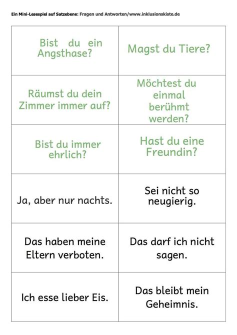 Mini Lesespiel Fragen Und Antworten Inklusionskiste