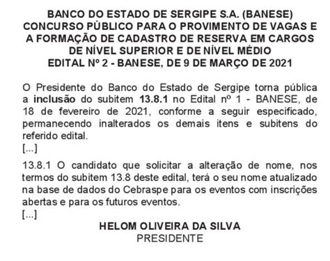 Concurso Banese RETIFICAÇÃO DE EDITAL Saiba mais