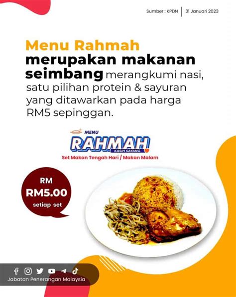 Menu Rahmah RM5 : Set Nasi + Ayam / Ikan + Sayur (KPDN)