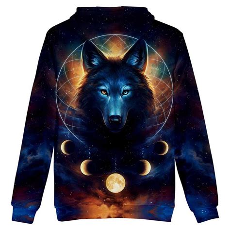 3d Digital Printed Moon Wolf Pattern Men Hoodie Multi Color