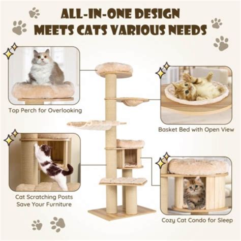 Hivvago Modern Tall Cat Tree Tower With Scratch Posts And Washable Mats