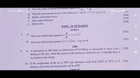 Jntuk R23 Set 4 Differential Equations Vector Calculus Mathematics