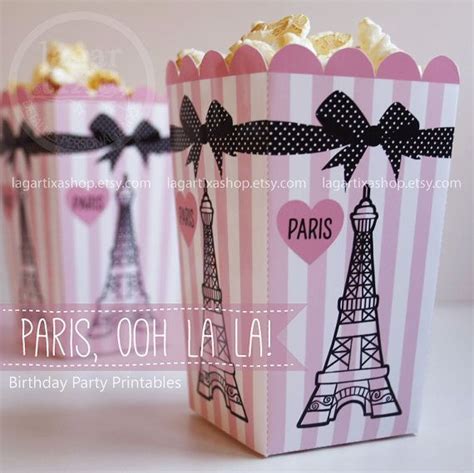 Popcorn Boxes Paris Ooh La La Eiffel Tower Pink And Black Birthday