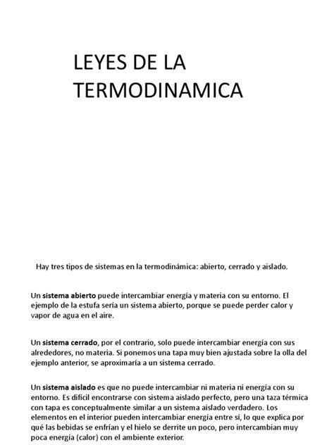 Leyes De La Termodinamica Y Pdf Termodinámica Calor