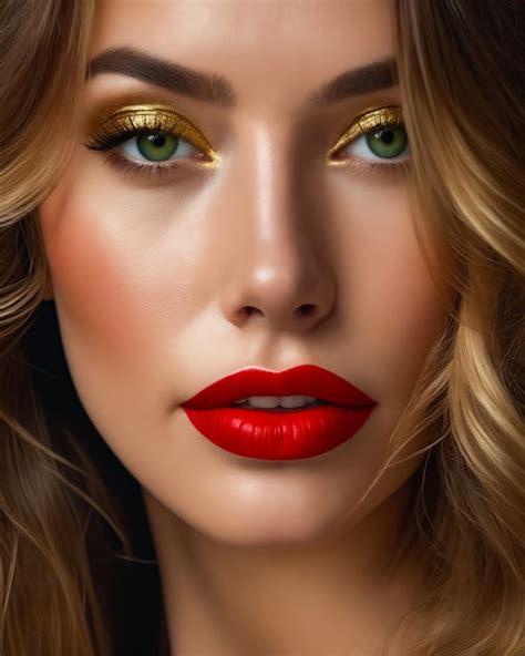 A Woman With Long Blonde Hair And Red Lipstick Premium AI Generated Image