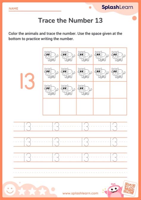 Color The Animals And Trace The Number 13 Worksheet