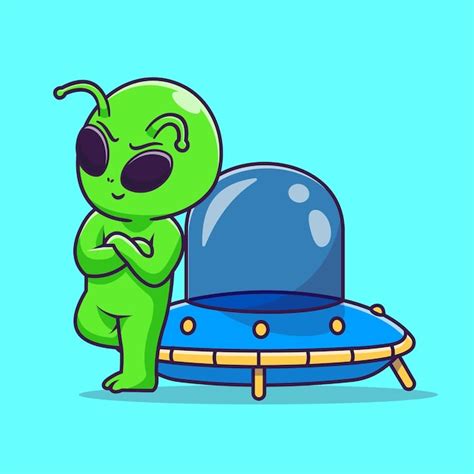 Free Vector Cute Alien Lean On Ufo Cartoon Vector Icon Illustration