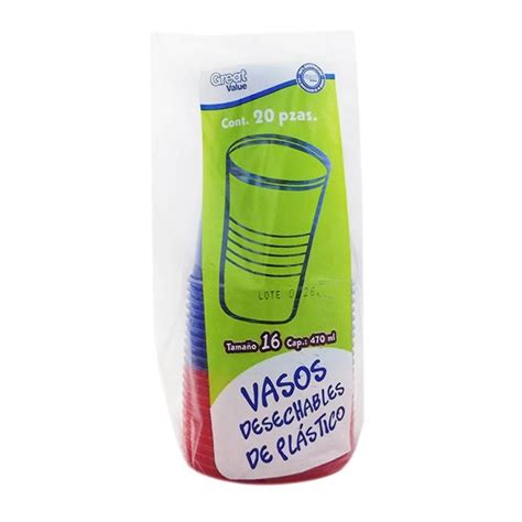 Vasos Desechables Great Value Ne N Azul Y Verde Capacidad Ml