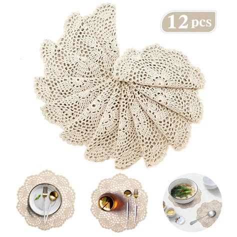 Dyfzdhu Doilies 12Pcs 8 Inch Crochet Round Lace Doily Handmade