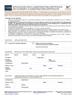 Fillable Online Application For A Construction Certificate Or To Modify