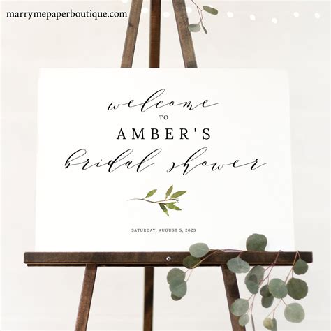 Greenery Bridal Shower Welcome Sign Template Green Leaf Etsy