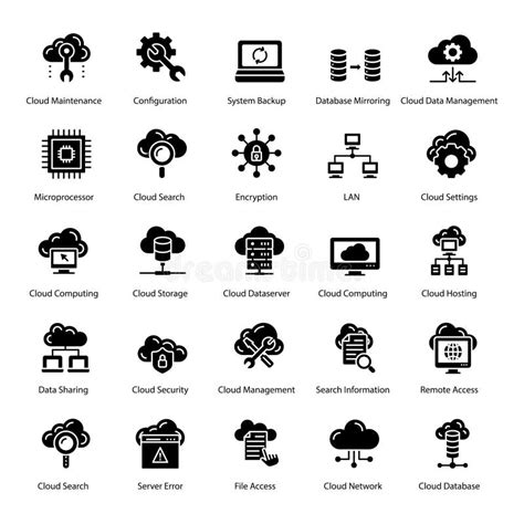 Cloud Technology Glyph Icons Pack Stock Vector Illustration Of