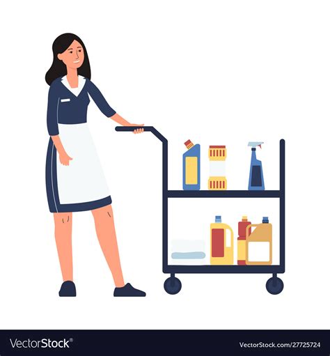 Hotel room service worker - cartoon cleaner woman Vector Image