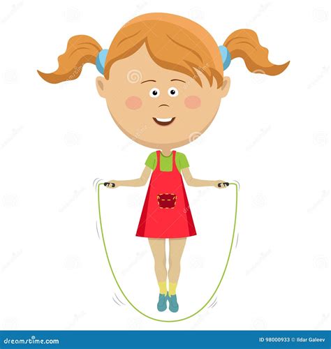 Cute Little Girl Jumping With Skipping Rope Isolated On White Stock