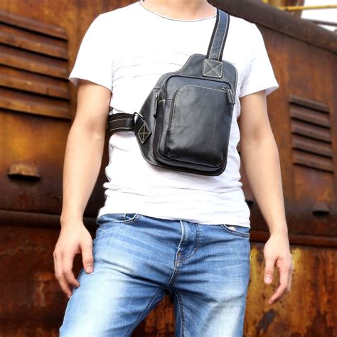 Genuine Leather Mens Cool Chest Bag Sling Bag Crossbody Bag Travel Bag