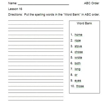 Abc Order With First Grade Journeys Spelling Words By Amanda Peavy