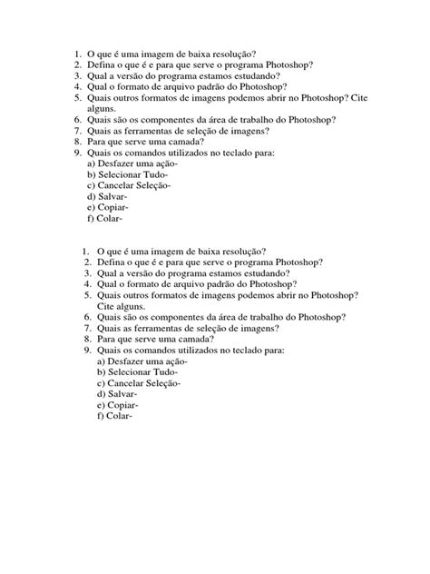 Exercícios Teóricos De Photoshop Básico Pdf Adobe Photoshop Imagem