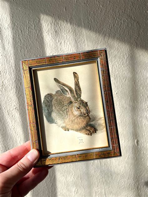 Sweet Vintage Rabbit Print In Frame Vintage Spring Decor Vintage