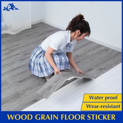 2mm Thick Pvc Wood Grain Floor Sticker Design 91x15cm Vinyl Floor Tile