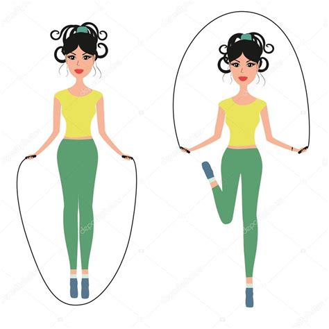 Beautiful Girl Jumping Rope Vector Illustration Jumping Girl Young