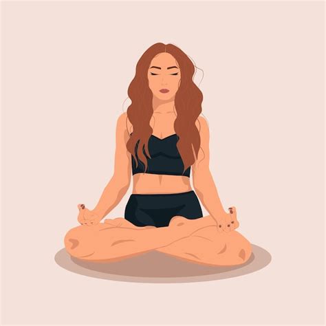 Premium Vector Yoga Girl Black Clothes And Red Hair