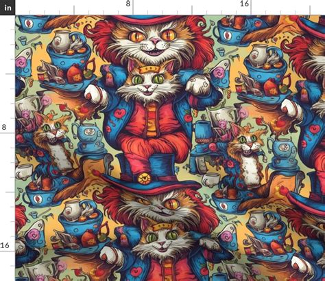 Louis Wain Inspired Anthro Mad Hatter Fabric Spoonflower