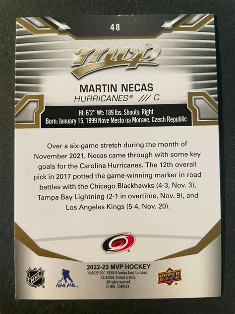 Martin Necas Upper Deck Mvp Gold Script Carolina Hurricanes