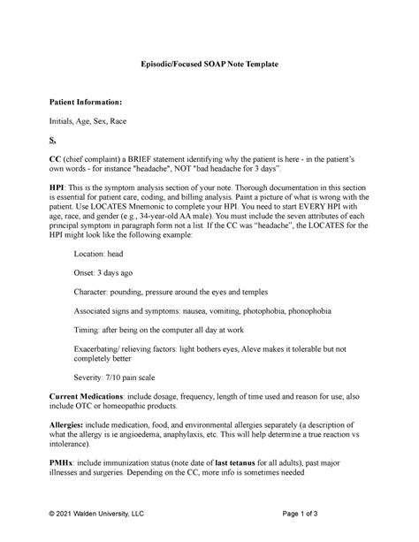 Wk5assgn 1 Above Episodicfocused Soap Note Template Patient Information Initials Age Sex