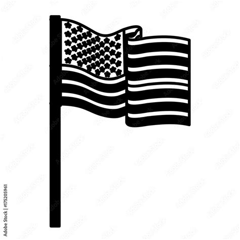 united states flag waving in pole black silhouette Stock Vector | Adobe ...