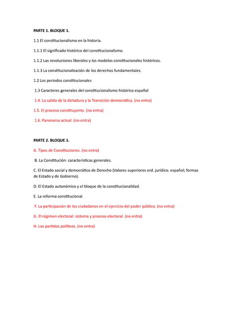 Indice Parcial 1 PARTE 1 BLOQUE 1 1 El Constitucionalismo En La