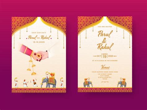 Indian Wedding Invitation Card Template Layout With Venue Details In