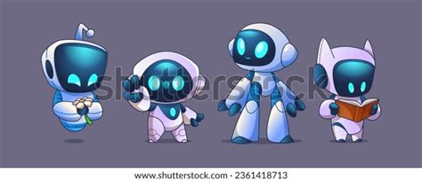 Set Cute Robot Characters Isolated On Stock Vector (Royalty Free ...