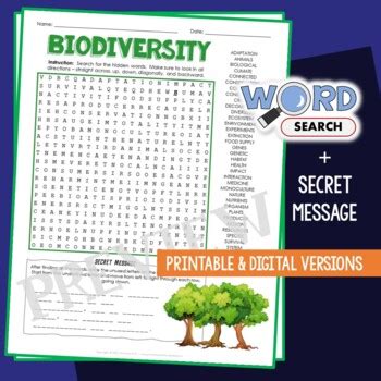 Biodiversity Word Search Puzzle Vocabulary Activity Review Worksheet