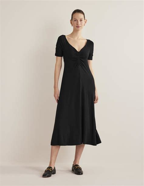 Ruched Front Jersey Midi Dress Black Boden UK