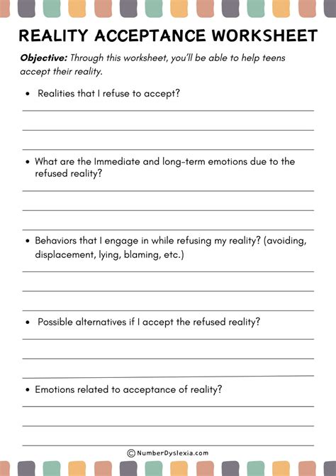 Printable Dialectical Behavior Therapy Worksheets For Teenagers Number Dyslexia