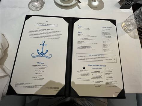 Main Dining Room Menus On Enchanted Princess 10 Day Caribbean The