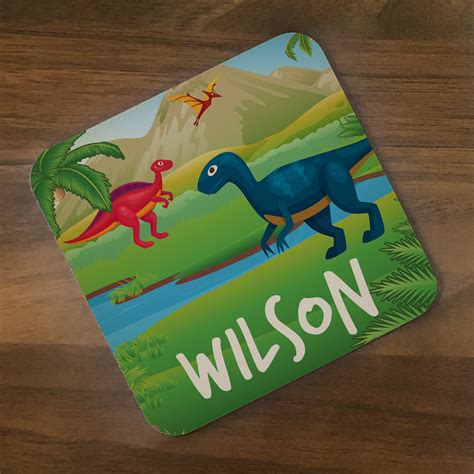 Personalised Kids Dinosaur 1 Hardboard Placemat And Coaster Set Etsy