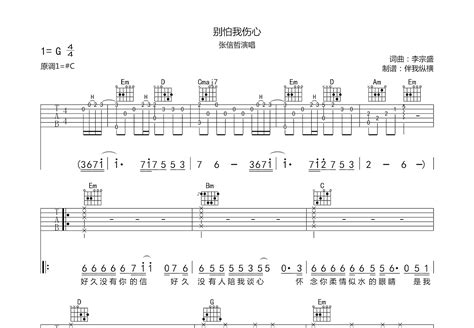 别怕我伤心吉他谱张信哲g调弹唱55专辑版 吉他世界